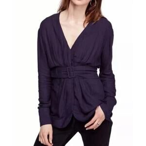 new FREE PEOPLE Back in the Spotlight dark purple belted lightweight blouse top